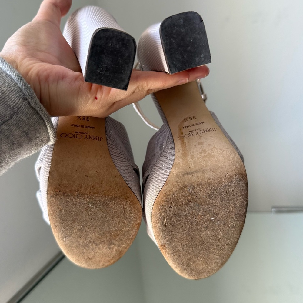 EUC JIMMY CHOO Heloise 120MM Glitter Platform Sandals Macaron 36.5 $1,025 - Picture 10 of 13